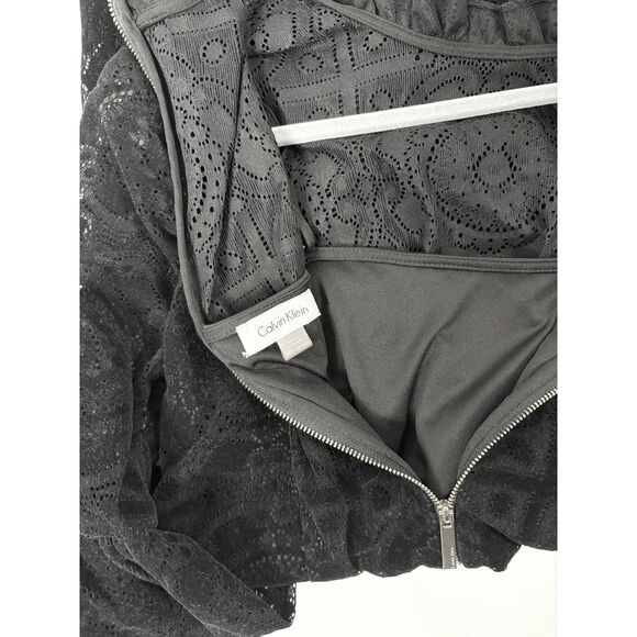 Calvin Klein Black Velvet Lace Dress Womens Size 10 Cocktail Party Whimsigoth - Picture 10 of 10